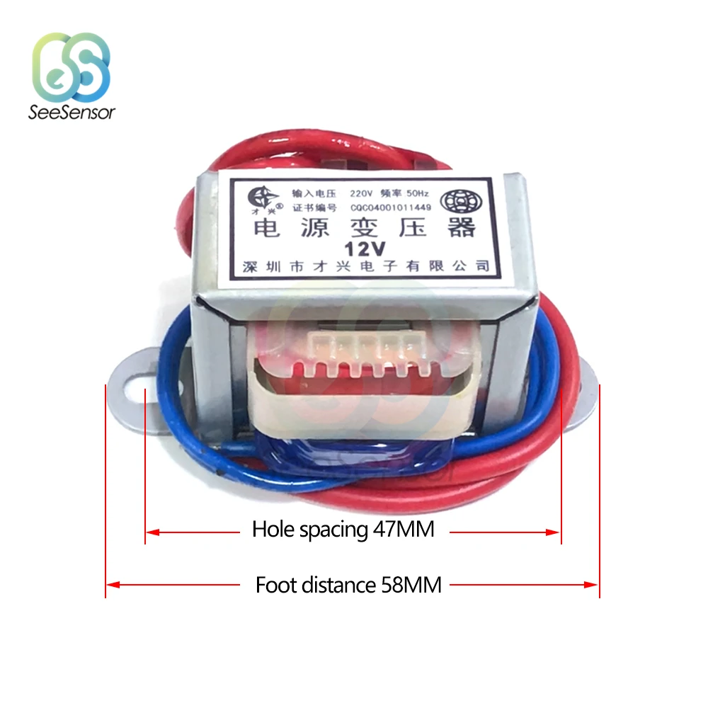 AC 6V 9V 12V 15V 24V napięcie wyjściowe 2W EI rdzeń miedziany wejście 220V 50Hz ~ 60Hz pojedyncze napięcie 2 linia miedzi transformator mocy