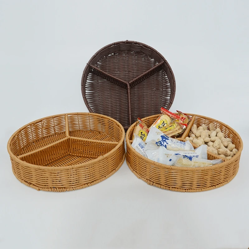 

Home kitchen storage supplies three-compartment tray rattan candy tray home living room desktop creative snack fruit basket