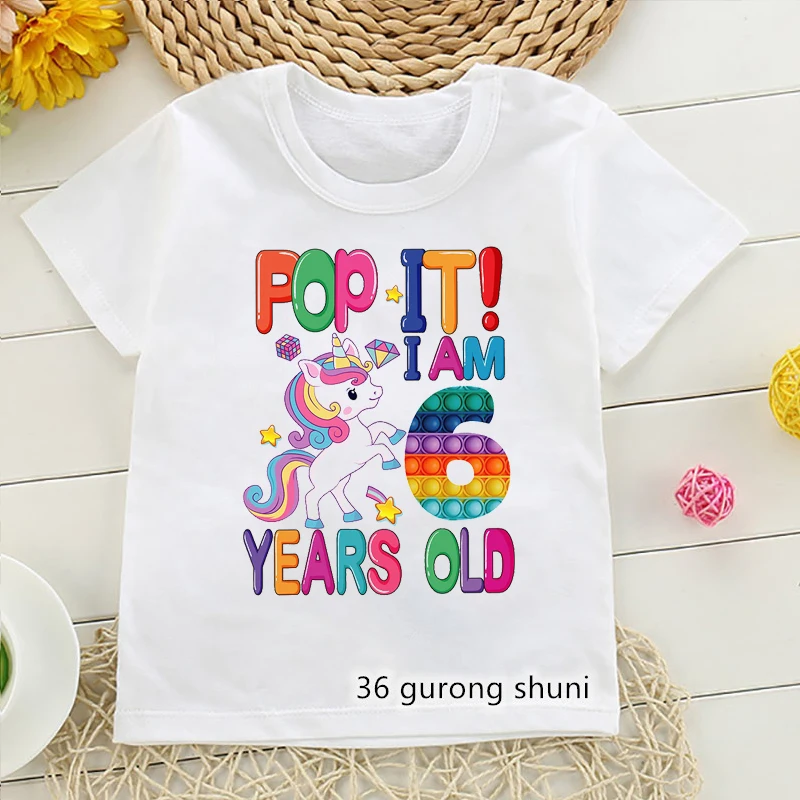 New I Am 6 7-12 Years Old Unicorn Happy Birthday Gift T Shirt Cute Pop It Print T-Shirt Tees Top Young Children Little Girl Boy