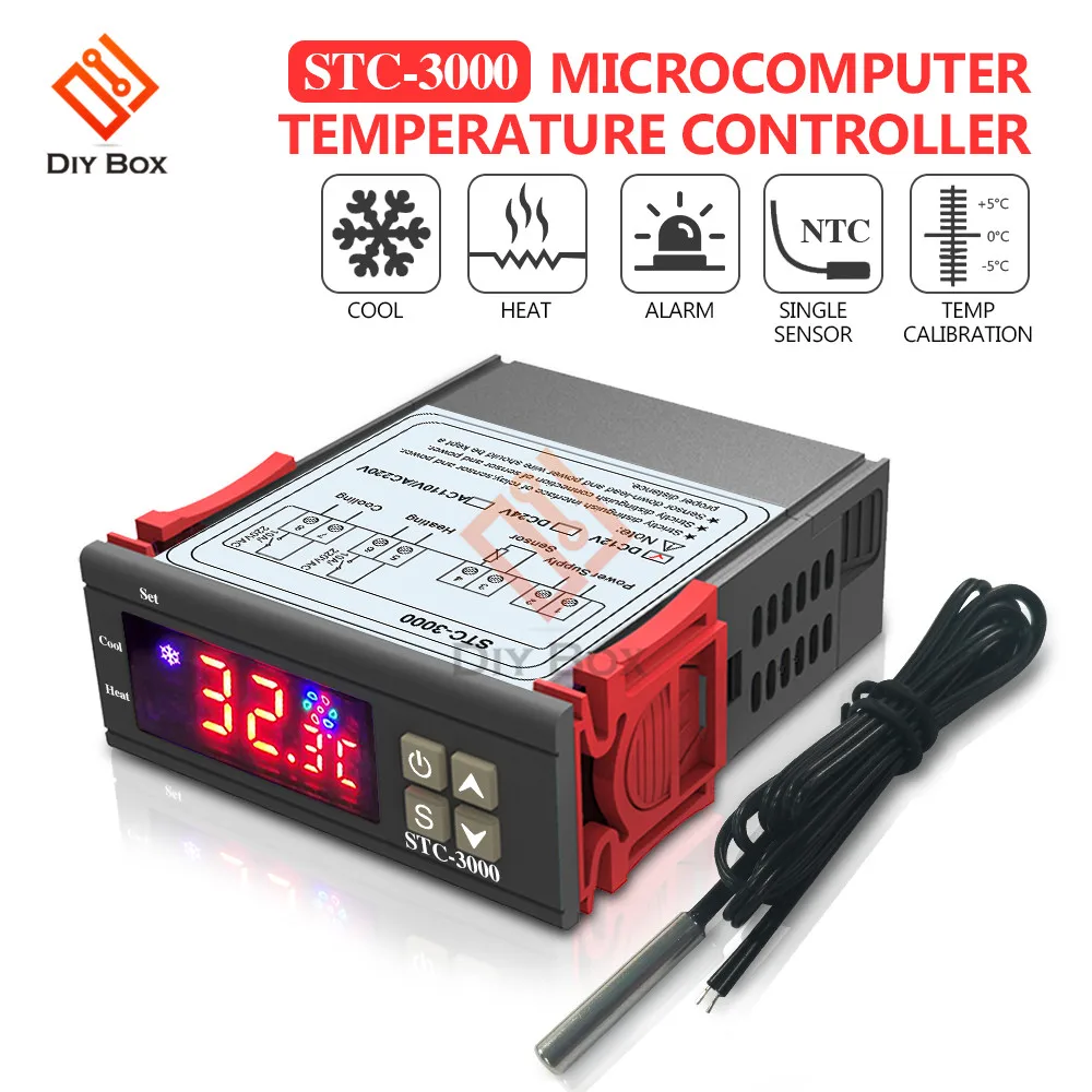 STC-1000 3000 3008 듀얼 LED 디지털 온도 조절기, 온도 조절기, 가열 냉각 조절기, DC 12V, 24V, AC 110V, 220V