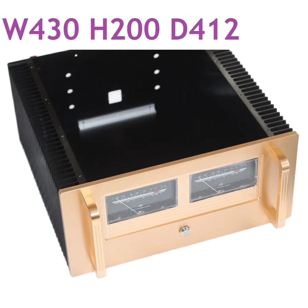 

D412 W430 H200 Anodized Heat Sink DIY Aluminum Chassis Power Amplifier Housing VU Meters DAC Decoder Enclosure Audio Case Hi End