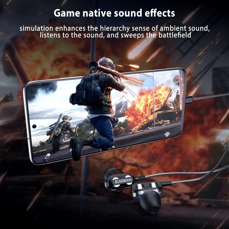 듀얼 드라이브 스테레오 유선 이어폰 범용 인 이어 중저음 스테레오 유선 이어폰 스포츠 게임 헤드셋 (마이크 포함)