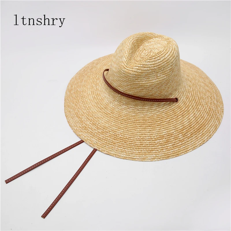 2021 Summer women's Big Ribbon Sun Hat Style Vintage Design Wide side Straw Hat Solid Color Anti-UV Holiday Beach Hat