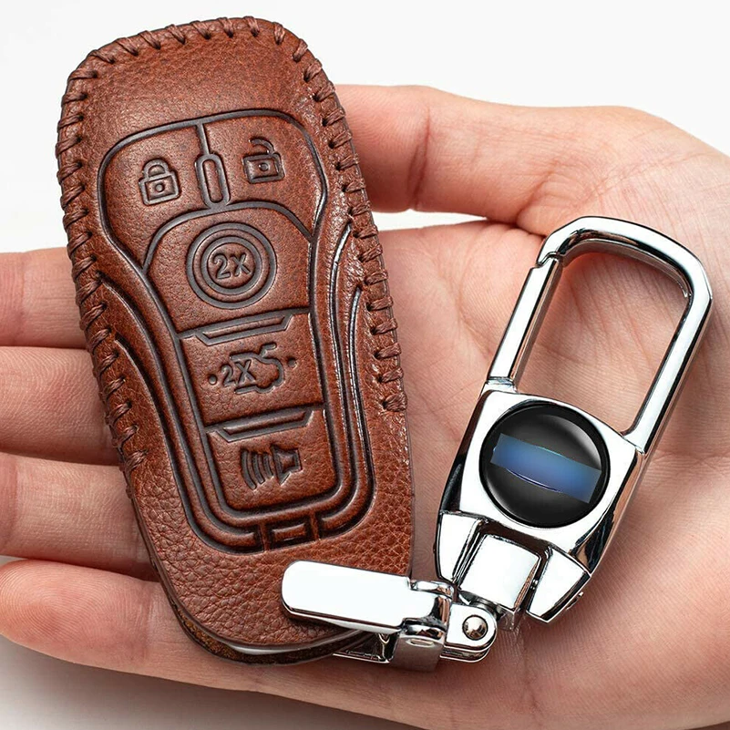 

Genuine Leather Smart Car Key Fob Case Cover Bag Holder Shell Keychain Accessories For Ford F150 Edge Explorer Mustang Fusion