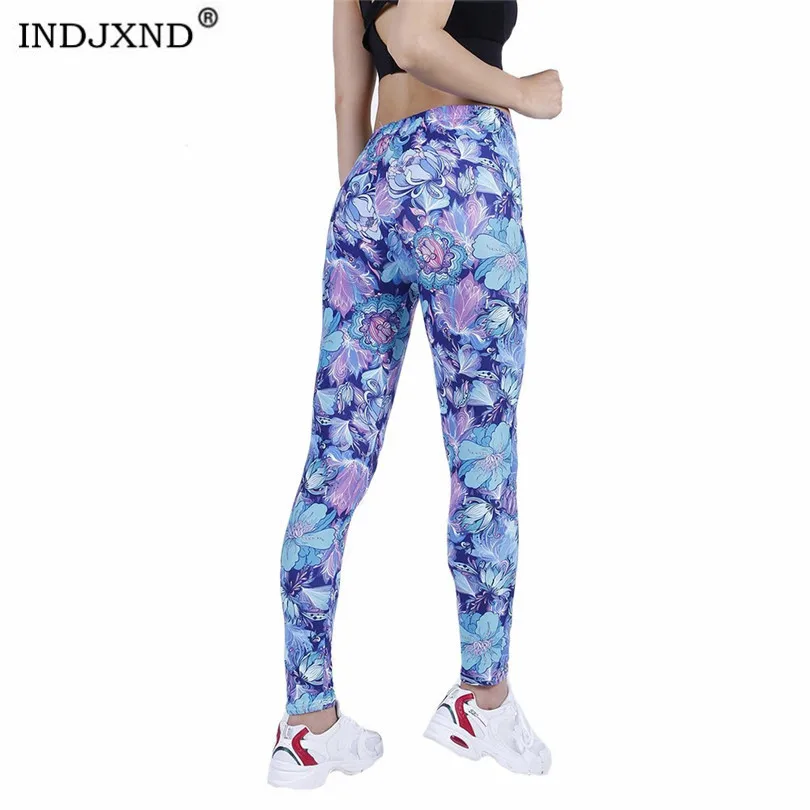 

INDJXND Women Fashion Legging Printing High Waist Colored Flower Pattern Ankle-Length Pencil Skinny Fitness New Push Up Pants