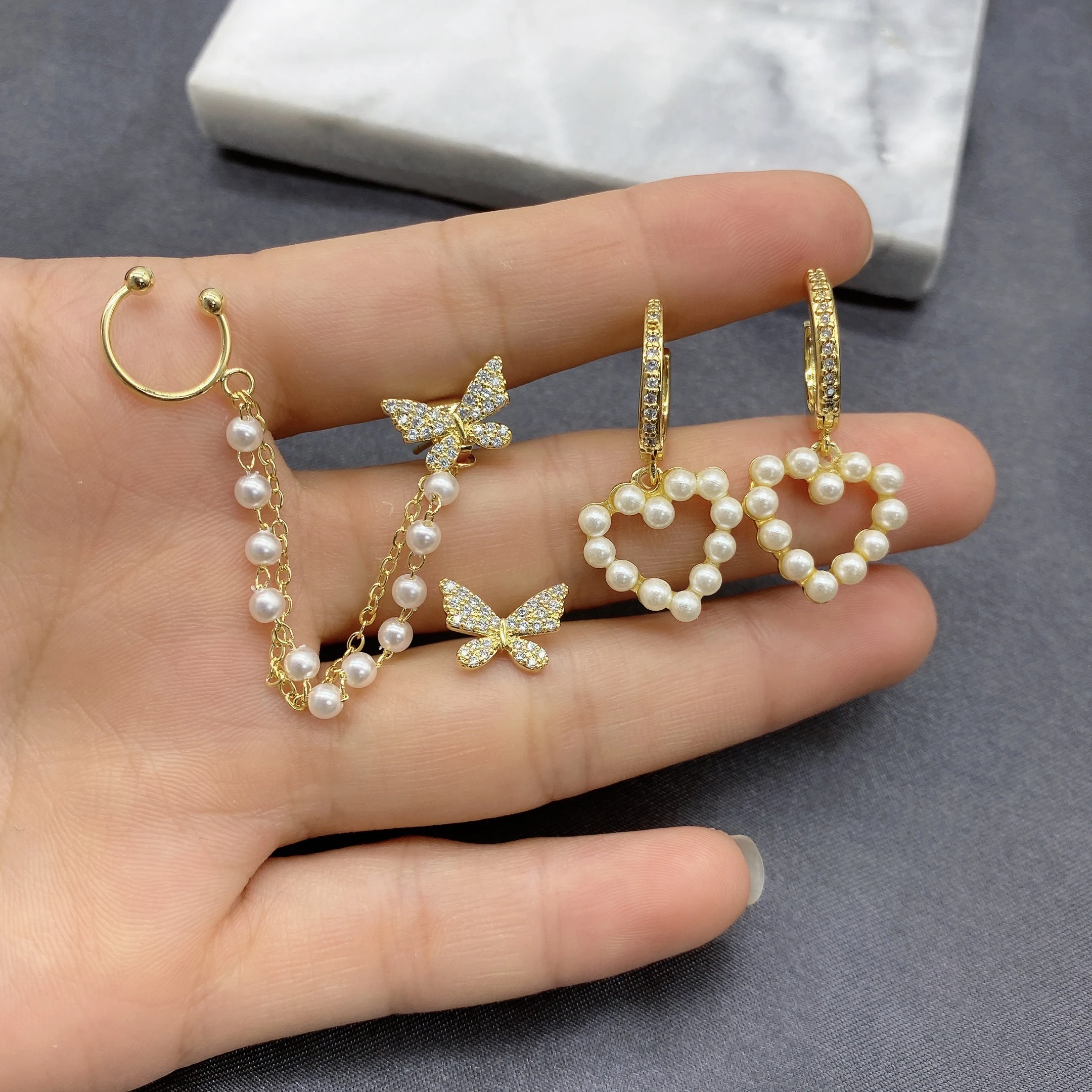 

5Pirs/Lot Ins Style High Quality Cute Heart Butterfly Stud Earrings For Ladies
