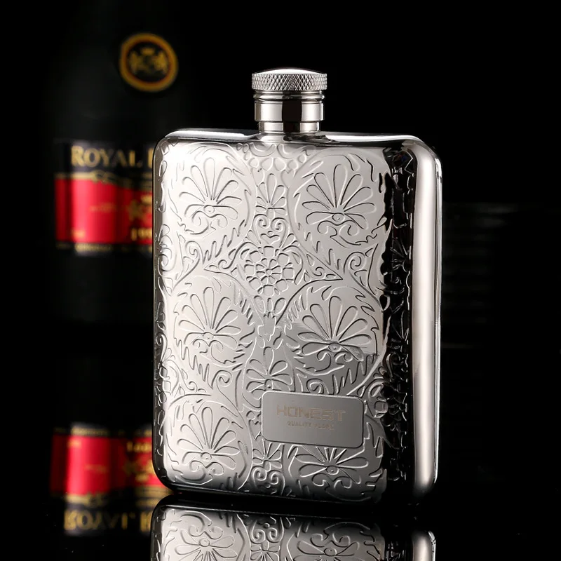 304 Food Grade Stainless Steel Hip Flask 6 Oz 170ml Relief Grass Crocodile Flask For Alcohol Whiskey Liquor Portable Wine Bottle