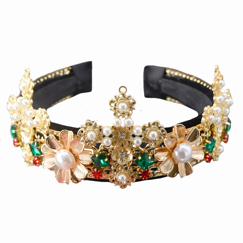 

Fashion Women Wedding Hair Accessories Luxury Charm Baroque Retro Sequins Wide Crown Tiara Hair Bands Crystal Headband Jewelry