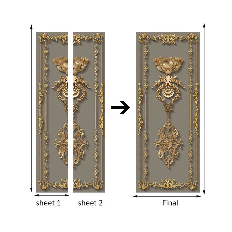 Self Adhesive Door Sticker Wallpaper 3D European Style Golden Flower Pattern Living Room Bedroom Door Mural Poster Wall Decals