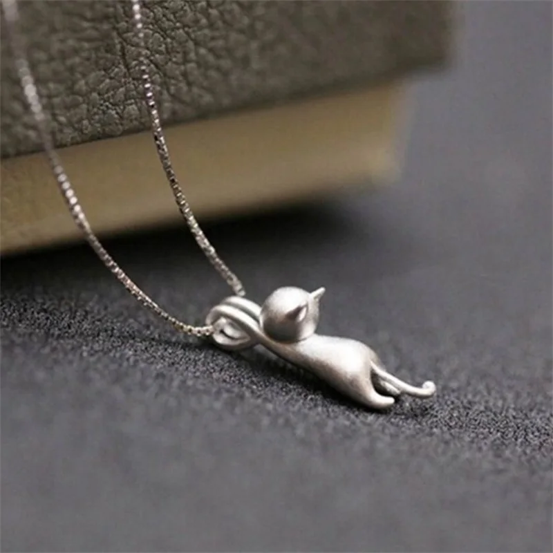 VENTFILLE 925 Sterling Silver Necklaces Cats Pendants&Necklaces Pure Kitty Women's Fashion Animal Personalized Gifts Wholesale