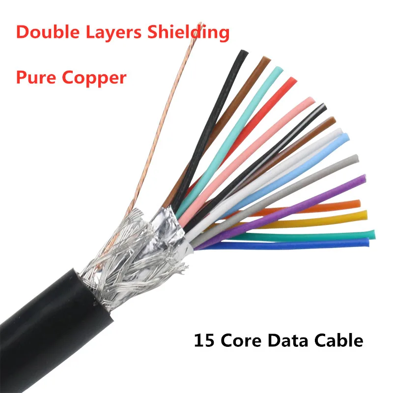 

1M 15 Core PVC Shielded Signal Wire Black Headphone Cable Cord Signal Audio Shielding Cable DB15 Cables 15 Needle Serial Thread