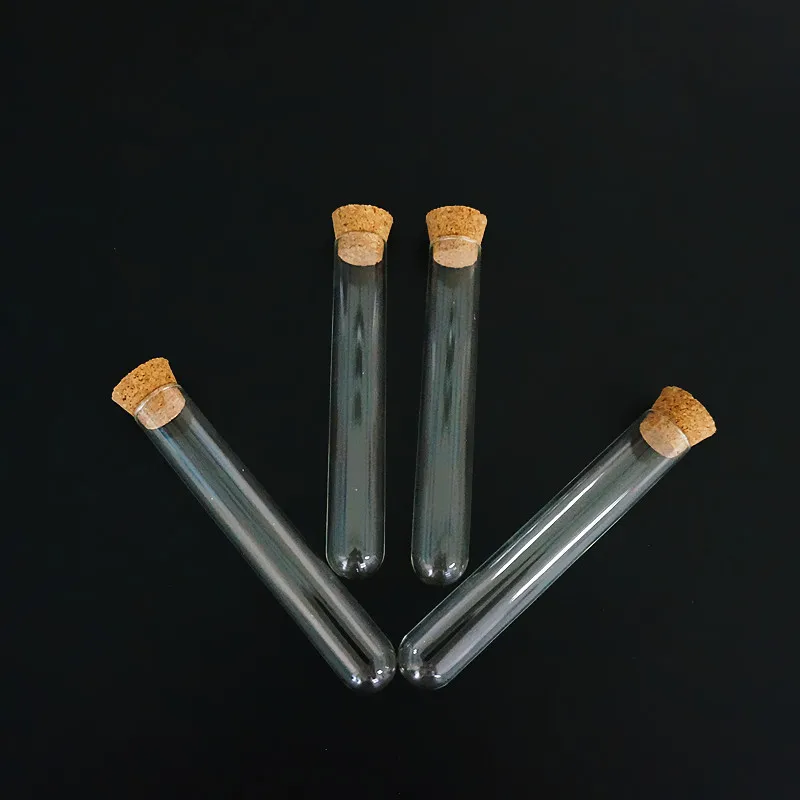 48pcs/lot 12x75mm Round botttom Glass tube laboratory Transparent hard glass test tube with cork Wedding favours Vial