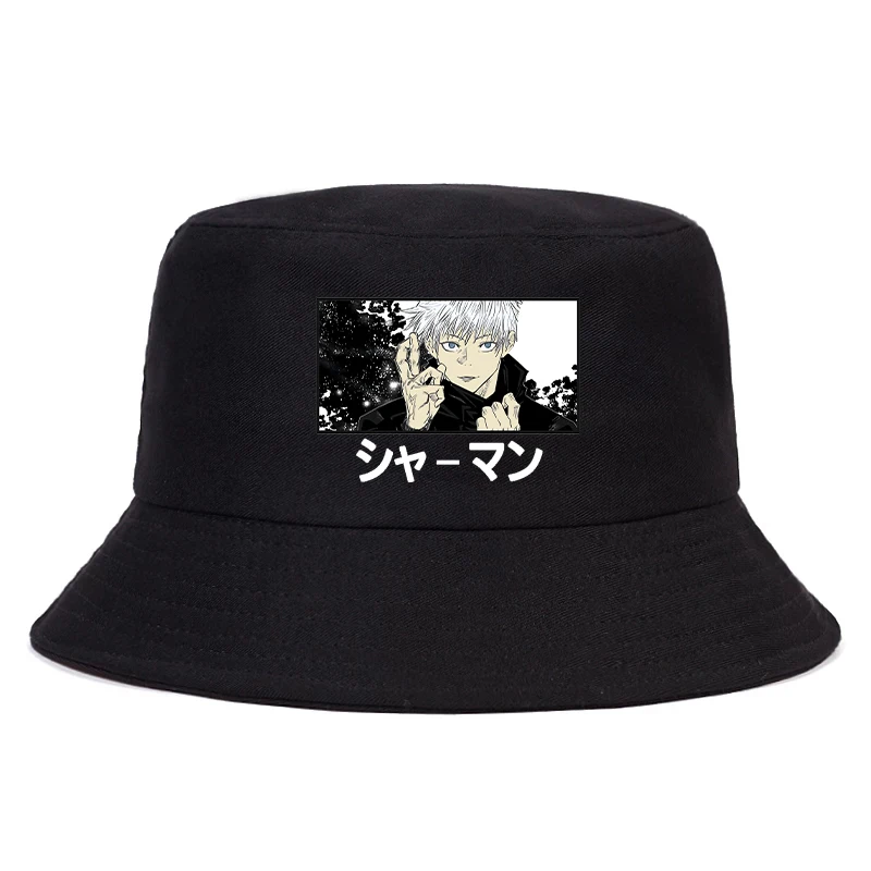 Anime Gojo Jujutsu Kaisen Hot Print Bucket Hat Women Fashion Fishing Bob Hats For Men Harajuku Sunscreen Sun Men\'S Fisherman Cap