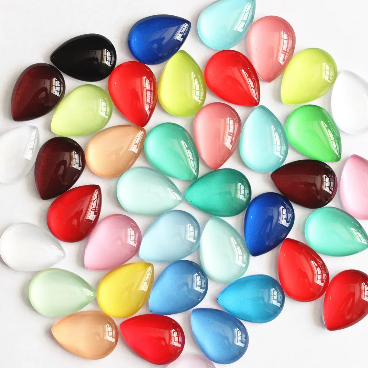 Onebeading 13x18mm 18x25mm Random Mixed Colorful Teardrop Pattern Glass Cabochon Flatback Photo Base DIY Accessories Paired 20pc