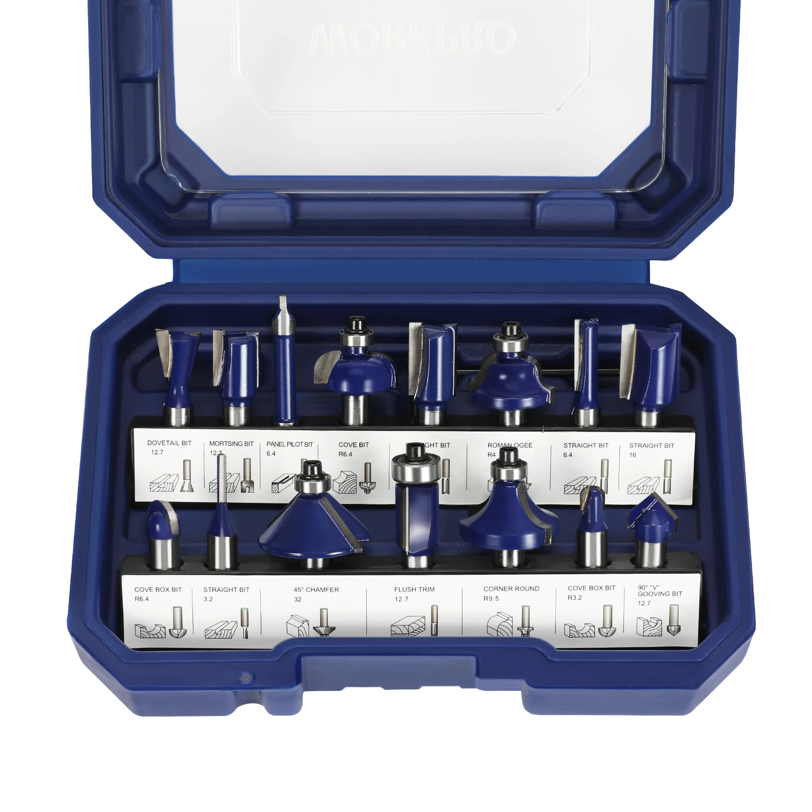 WORKPRO 15 Bộ Router Bit Bộ 8Mm Cắt Tỉa Thẳng Xay Cắt Cho Chế Biến Gỗ
