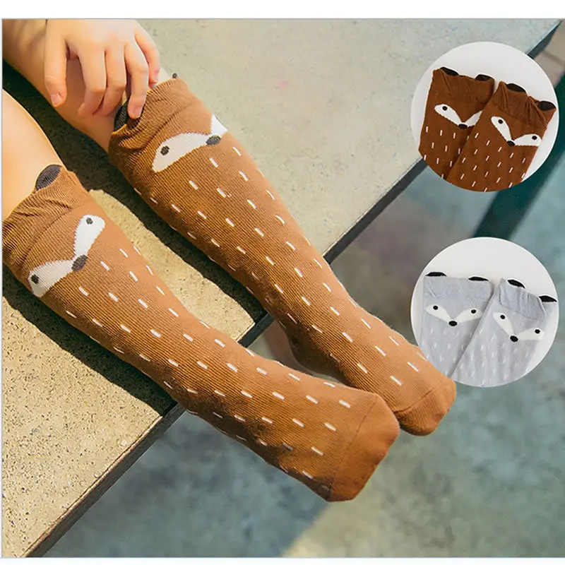 Calcetines hasta la rodilla de zorro para niños, calcetín Kawaii de dibujos animados, estilo de diseñador de marca, algodón, Unisex, Invierno