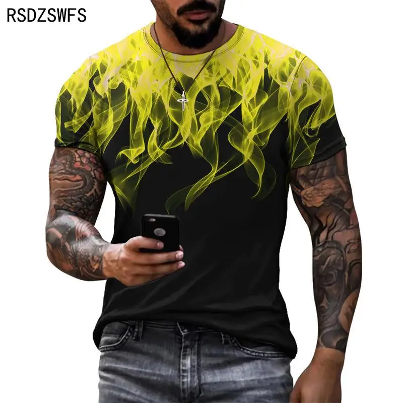 Summer Personality 3D Printing T-Shirt Flame Pattern for Men Street Handsome Menswear Short Sleeves Man\'s Casual Tshirt Tops Tee