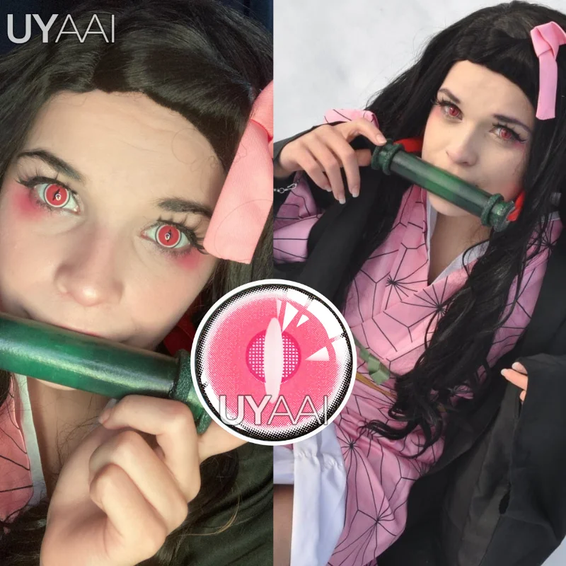 UYAAI 1 Pair Pink Lenses Anime accessories Color Contact Lenses Colored lenses Kitagawa Marin Nezuko Anime Cosplay Kitagawa