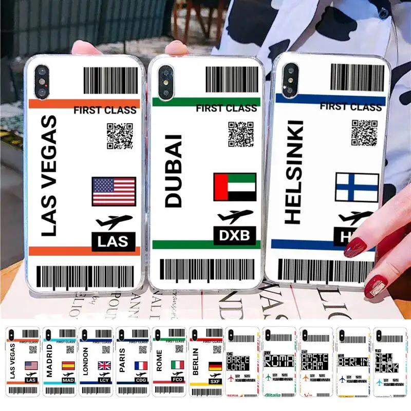 Dubai Singapore World City travel ticket label Phone Case for iPhone 11 12 13 mini pro XS MAX 8 7 6 6S Plus X 5S SE 2020 XR