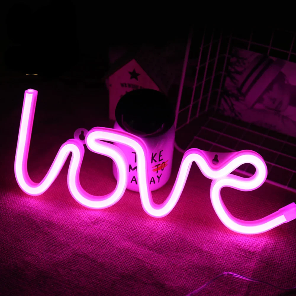 LED Neon Light Wall Sign Love Shape Night Light USB Battery Powered Neon Night Lamp Bedroom Home Decor Valentine\'s Day Gifts