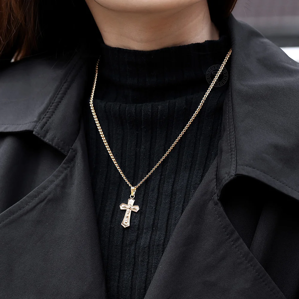 Fashion Jewelry Women Mens 585 Gold Color Crucifix Necklace Pendant Cross Snake Link Chains Jewelry GP405