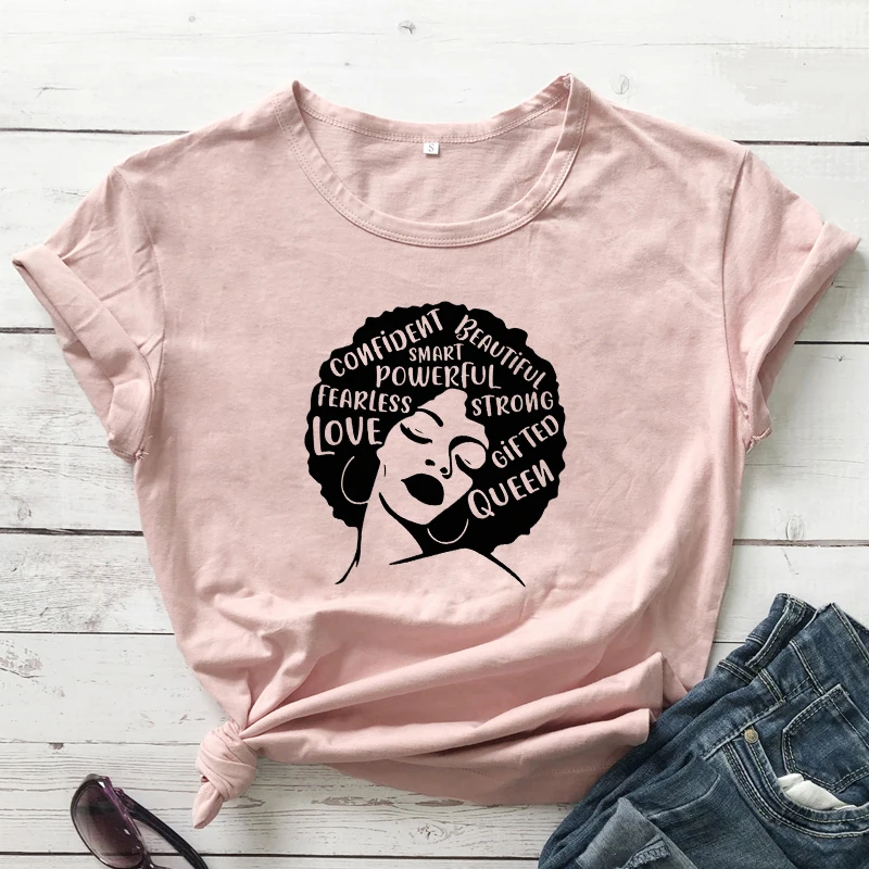 

Powerful Afro Woman T-Shirt Hipster Stylish Casual Powerful Afro Women Grunge Graphic Tops Summer Olive/Peach Clothing art tees