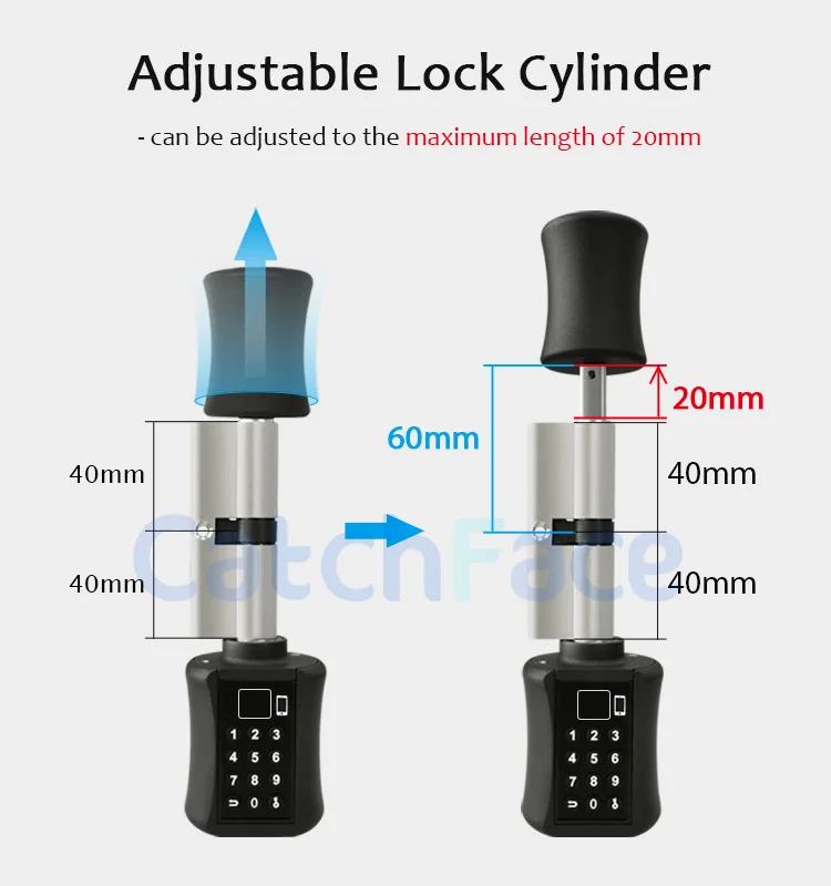 Smart Cylinder Door Lock with Fingerprint Bluetooth Tuya APP Digital Code Keyless Lock for European Cylinder