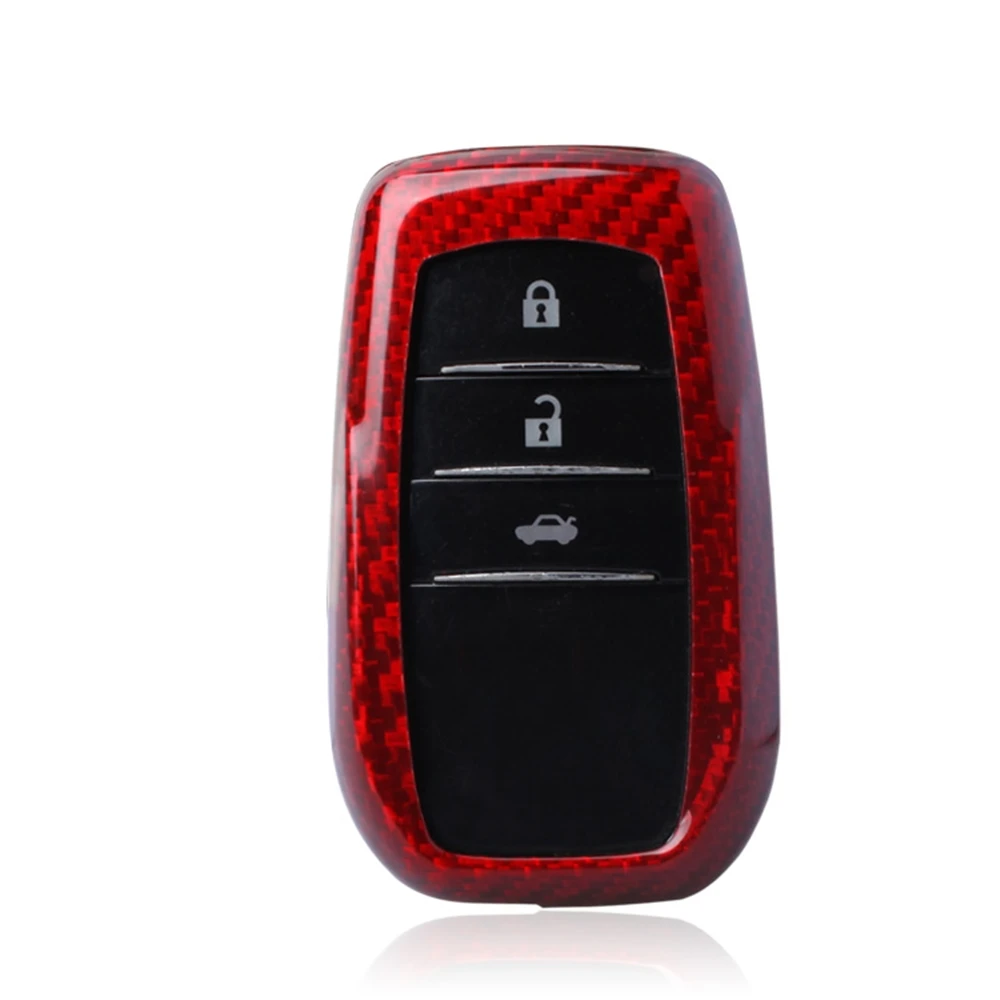 

For Toyota Fortuner Hilux Prado Highlander 2010-2019 Smart Remote Key Fob Case Cover Shell Car Black/Red Real Carbon Fiber Caps