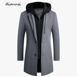 DIMUSI Winter Men's Hooded Wool Jackets Casual Middle Long Scarf Collar Cotton Thick Woolen Coat Male Luxurious Trench Clothing