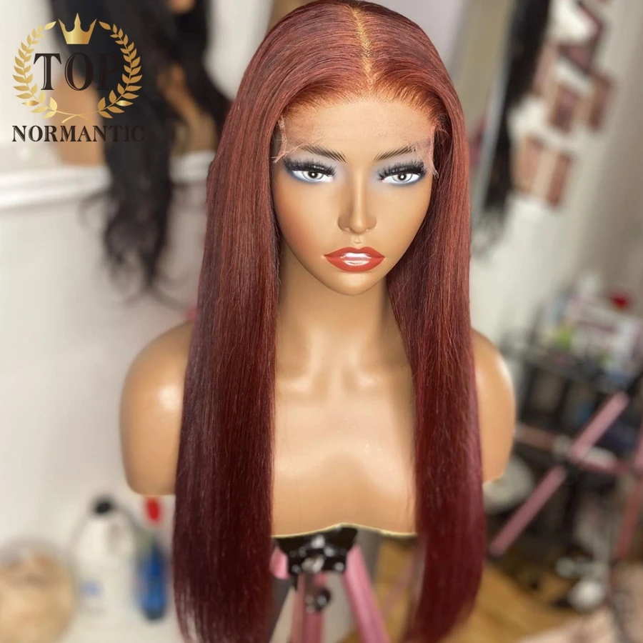 Topnormantic Reddish Brown Color Silky Straight Wig Preplucked Hairline 13x6 Lace Front Remy Indian Human Hair Wigs for Women