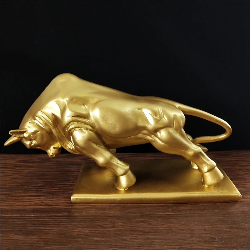 Imagem -04 - Ouro Touro Estátua Ornamento Wall Street Escultura de Gado Carregamento Stock Market Resina Mascote Home Office Decoração Presentes