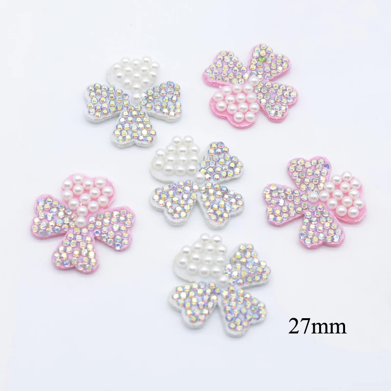 20Pcs 27mm Cherry Blossoms Rhinestone Pearl Flower Applique for DIY Clothes Hat Patches Headwear Hair Clips Bow Decor Accessory
