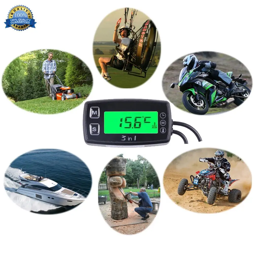 3 in 1 TEMP METER Thermometer Voltmeter ClockTemperature Sensor Voltage Meter for Pit Bike Motorcycle Snowmobile Atv Boat Oil