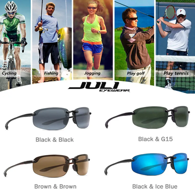 JULI Sports Sunglasses For Men And Women Cycling Driving And Running Rimless Ultralight Frame Sun Glasses Men UV400 MJ8001