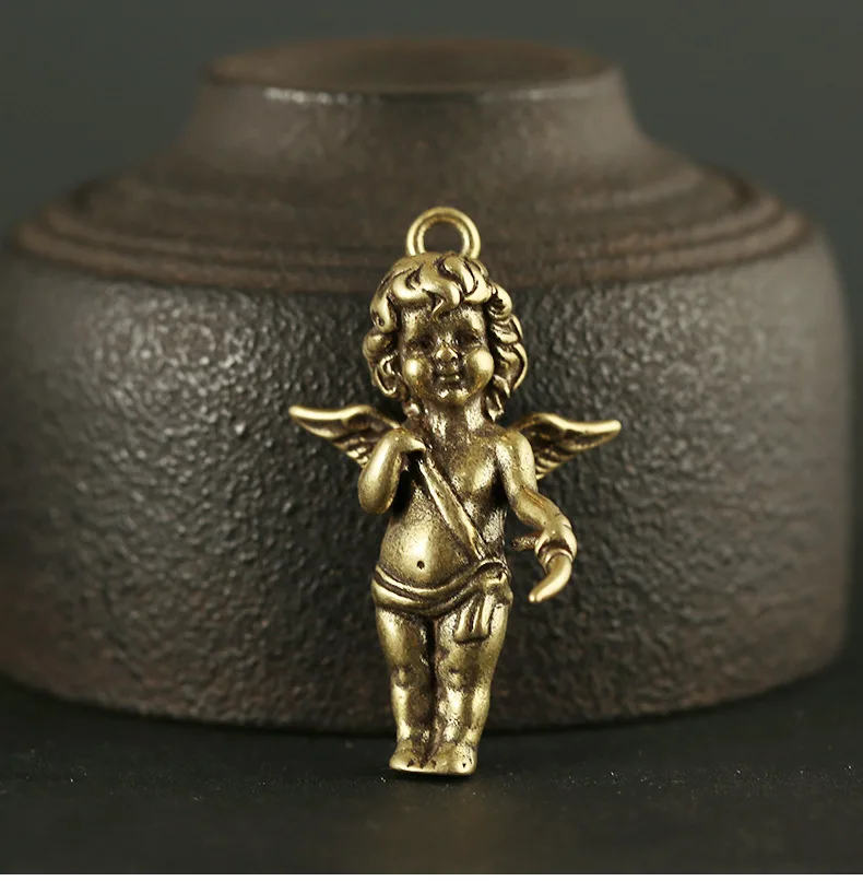 Handmade Brass Retro wings Angel figure DIY Pendant craft ornament Fitting Keychain Pendant m006
