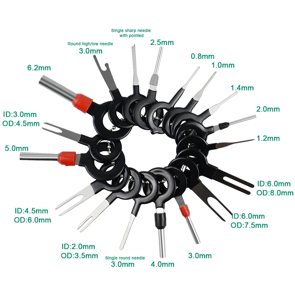 Kfz-Stecker-Terminal-Entfernungswerkzeug, elektrischer Draht, Crimp-Split-Anschlüsse, Pin-Extraktor-Set, Schlüssel für die Autoreparatur, Stifte zum Herausnehmen – Detail 12