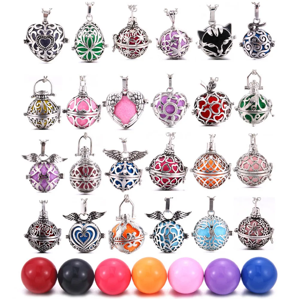 Harmony Necklace Jewelry Mexico Chime Bell Lava Stone Aromatherapy Essential Oil Diffuser Necklace Pendant DIY Lockets for Women