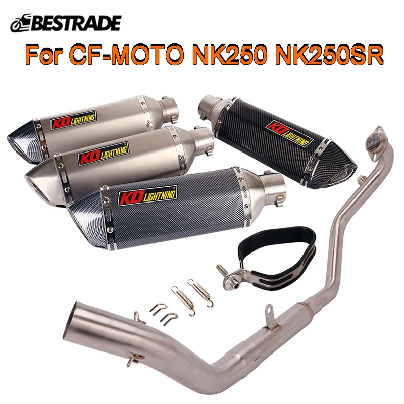 Full Exhaust System For CF-MOTO NK250 NK250SR Motorcycle Front Mid Link Pipe Slip On 51mm Muffler Tube With DB Killer Escape