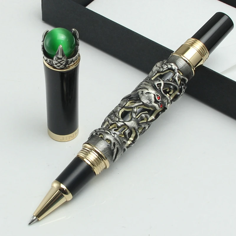 JINHAO Dragon King Vintage Rollerball Pen, Green/Red Jewelry Metal Embossing , Noble Silver/Gold /Gray Gift Pens