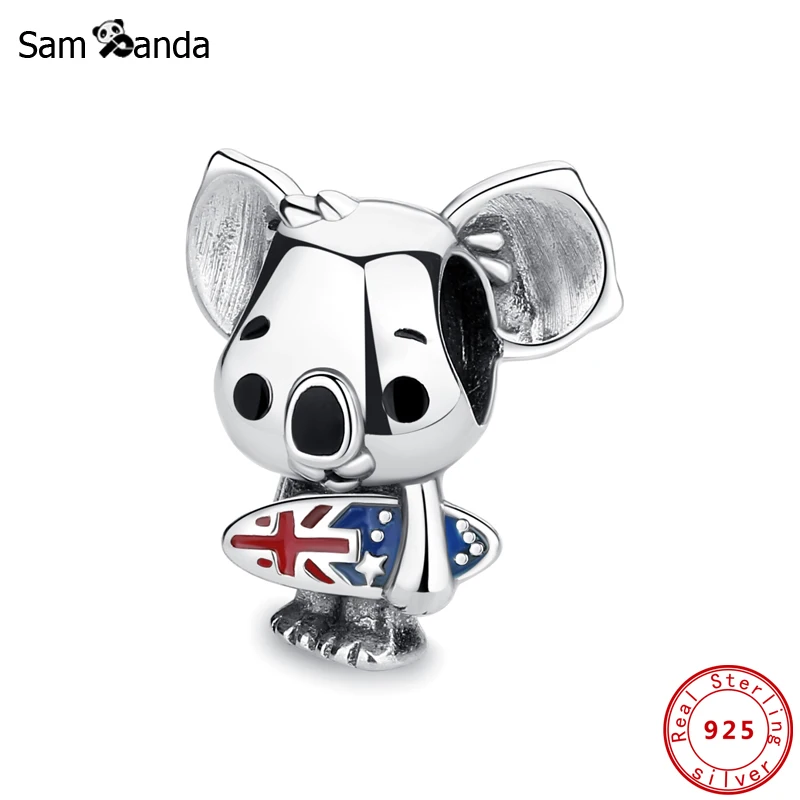 Original 925 Sterling Silver Charms Beads Australia Surfing Koala Fit Pandora Bracelets Necklaces Women DIY Gift Jewelry