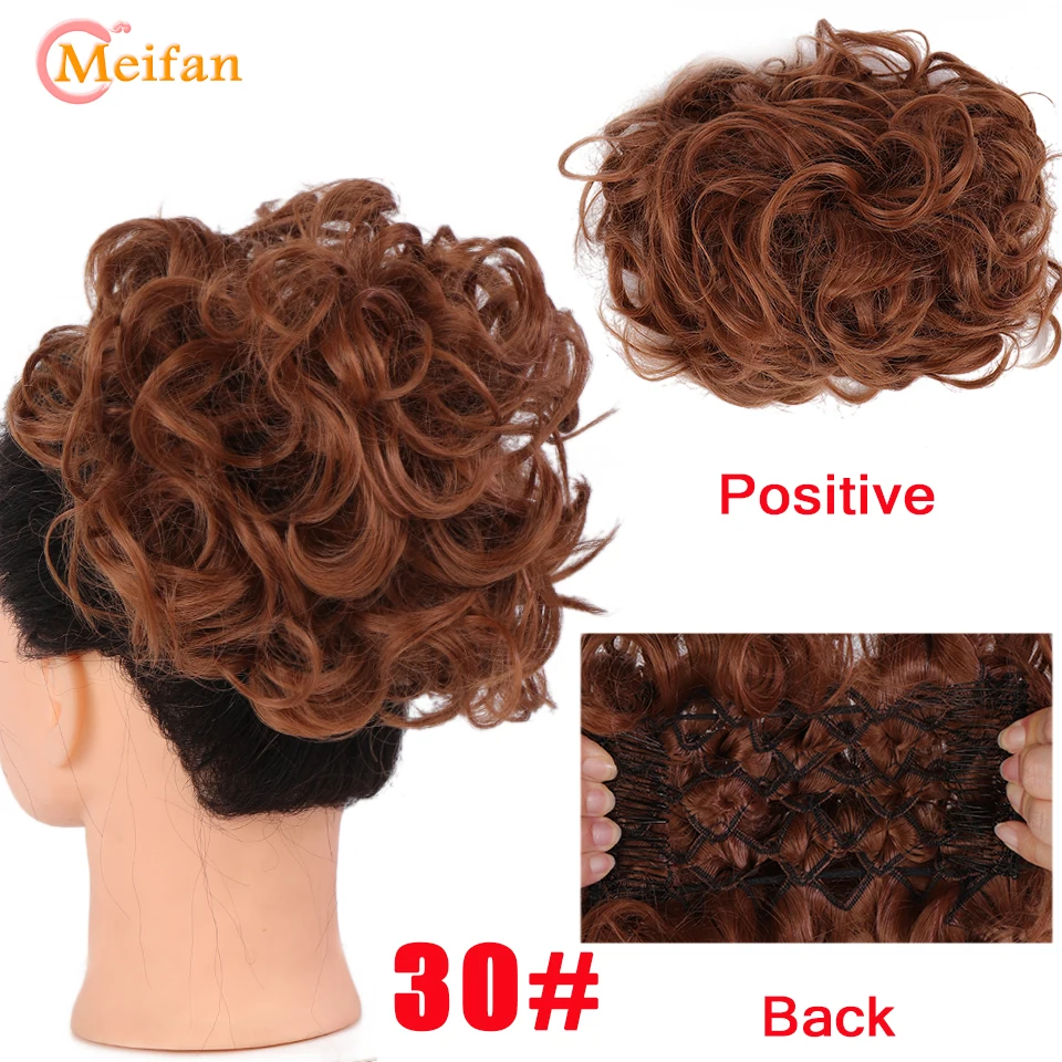 MEIFAN Synthetic Bride Messy Big Hair Bun Curly Chignon with Comb Clips in Hair Tail Cover Ponytail Extension Natural Fake Hair