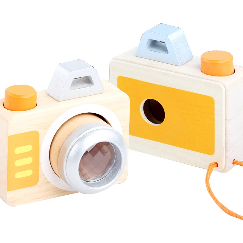 

Newest 1PCS Wooden Baby Toys Kaleidoscope Fashion Camera Pendant Montessori Toys For Children Wooden DIY Presents Holiday Gifts