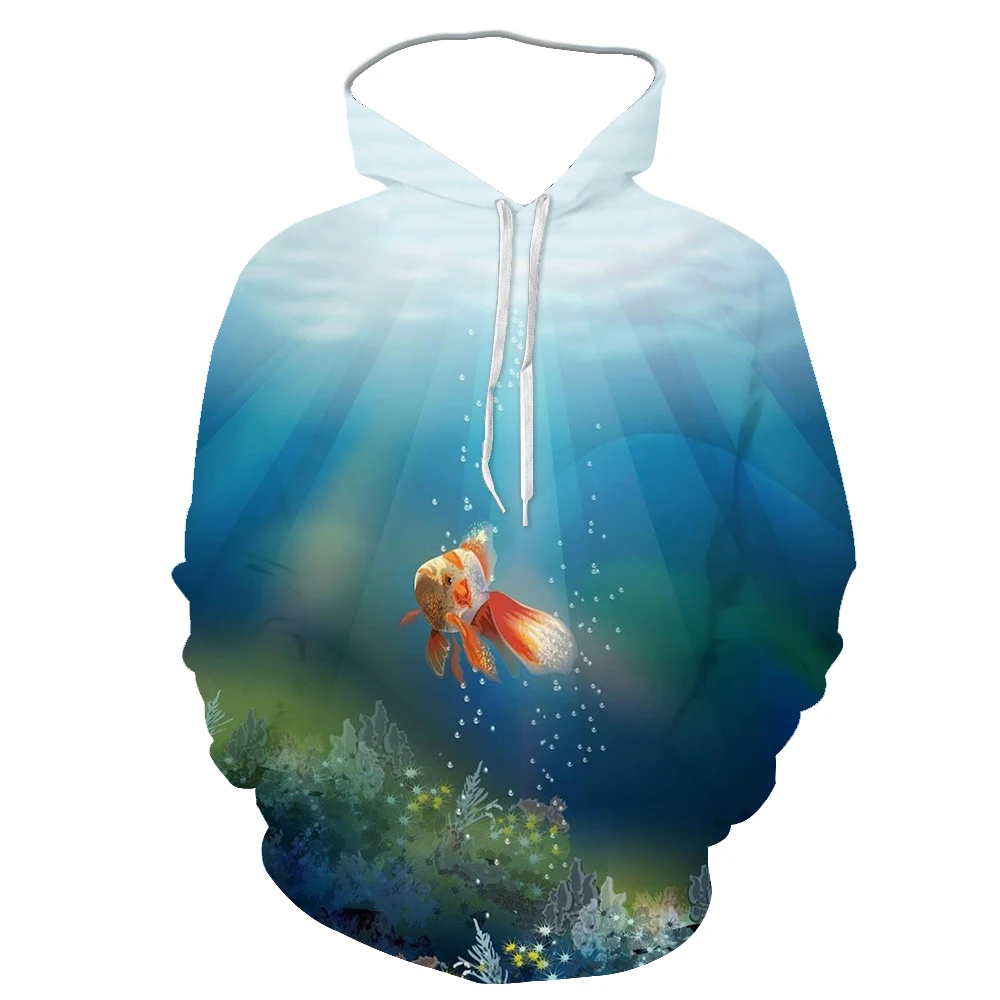 3D Spring New Men's Crane Top Red Goldfish Print Hoodie Ocean Aquarium Small Fresh Fashion Fish  Pullover Customizable