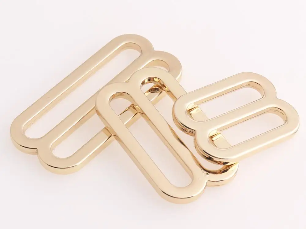 ライトゴールド色ストラップ調整スライド長方形バックルベルトアジャスターセンターバーバックルdiyの財布作りハードウェア