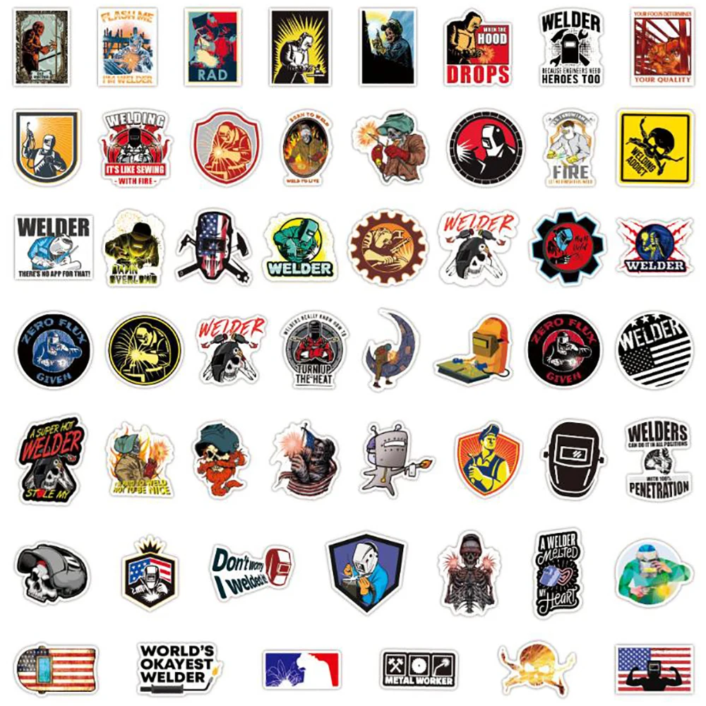 10/30/50PCS Mixed Welding Welder Graffiti Stickers DIY Luggage Skateboard Waterproof DIY Cool Cartoon Decal Sticker Toys Gift