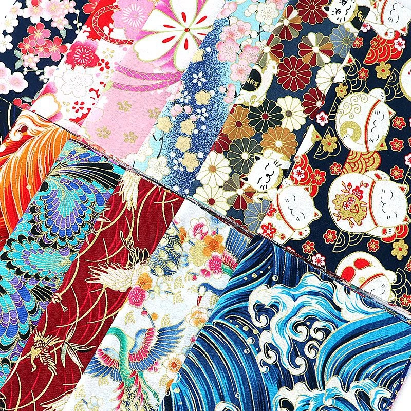 Japanese Style Bronzing Cotton Patchwork Fabric For Sewing Dolls Bags DIY Coin Purse Quilting Accessories Handmade Cloth P68