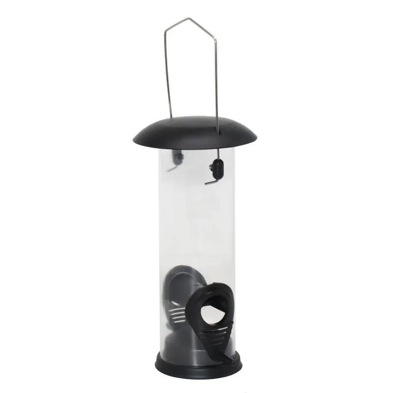 Hanging Bird Feeder Windproof Rainproof Holder Black Round Metal Style Refillable Bird Feeder Large Food Ring