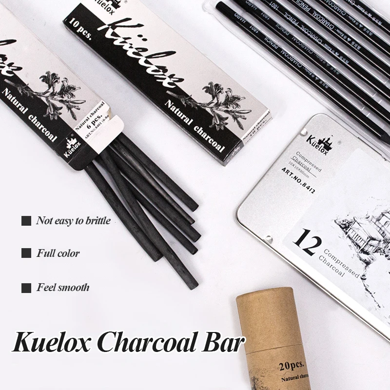 Kuelox Charcoal Bar Smooth Paper Tube Cotton Willow for Detailed Outlines Art Crayons Painting Profession Drawing Supplies