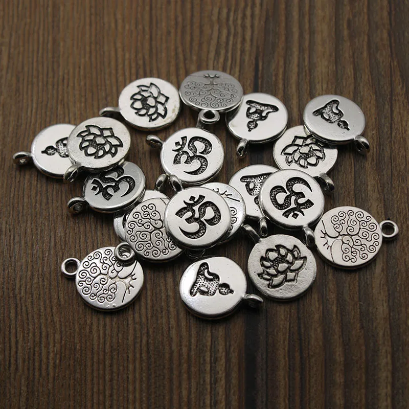 10Pcs Chakra Charms Yoga OM Buddha Lotus Charm Pendant Silver Gold for DIY Bracelet Necklace Handmade Jewelry Making Accessories