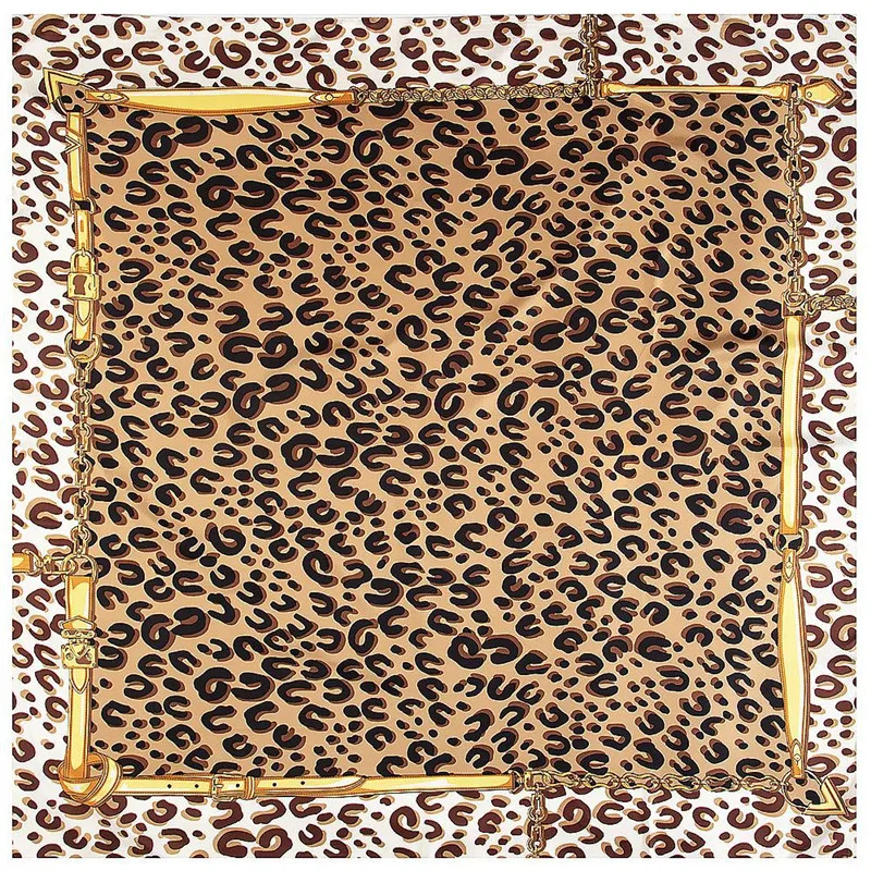 POBING Twill Silk Scarf Women Leopard Print Square Scarves Large Bandana Luxury Kerchief Hijab Female Head Scarf Foulard 130CM